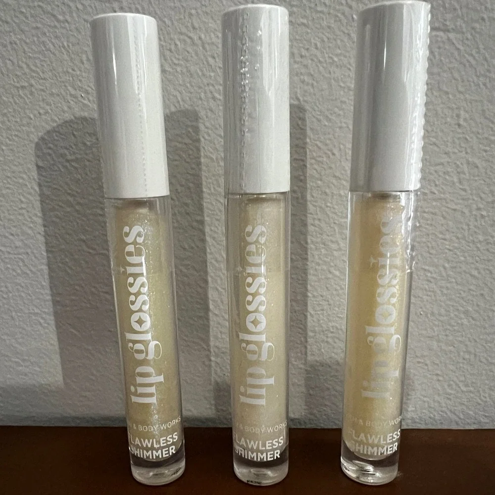 3 Bath & Body Works Lip Glossies Flawless Shimmer Clear Glitter Gloss 0.11oz NEW
